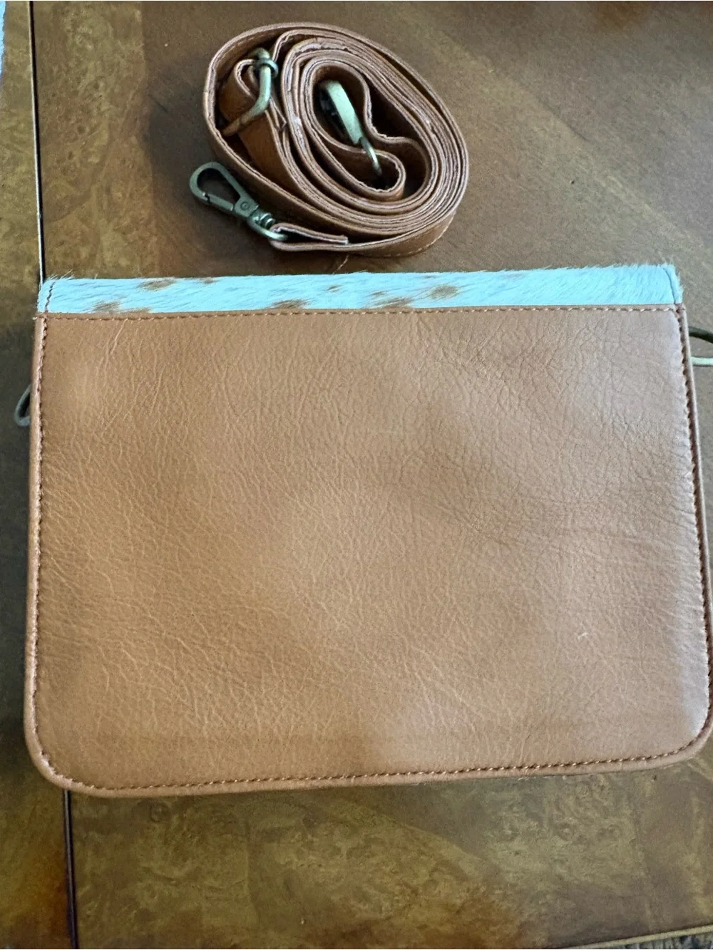 Women’s Spotted Haircalf Crossbody Bag with Leather Strap